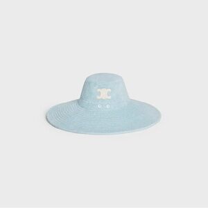 CELINE Triomphe wide brim hat, adjustable draw string in baby blue
Never worn.